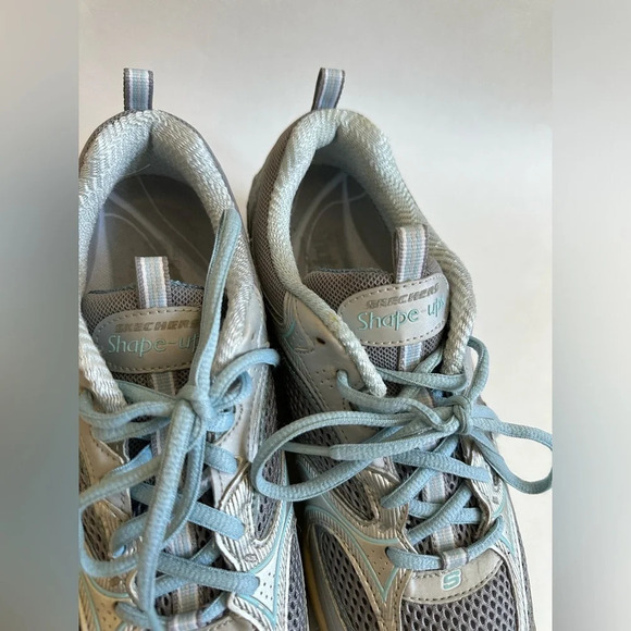 Skechers Womens Shape Ups 12320 Silver Blue Casual Shoes Sneakers Sz 8 Leather - Picture 9 of 13
